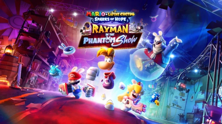 Portada del DLC Mario + Rabbids Sparks of Hope: Rayman in the Phantom Show