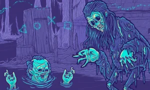 Personajes de terror en un lago